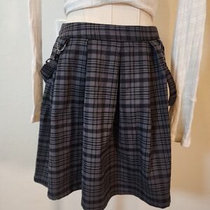 Hot Topic Plaid Skirt Pleated Suspender Straps Black Gray Metal Rings Small‎